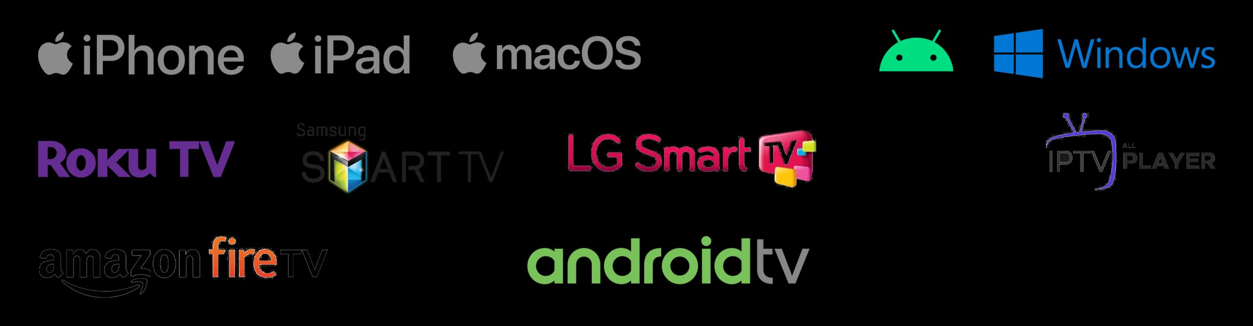 IPTV Main is compatible with iPhone, iPad, macOS, Android, Windows, Roku TV, Samsung Smart TV, LG Smart TV, Apple TV, Amazon Fire TV, Android TV and MAG Box